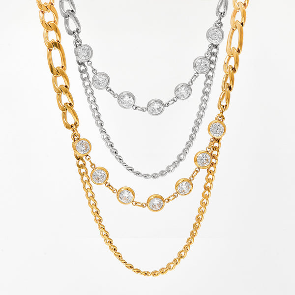 Inlaid zircon pendant Figaro chain