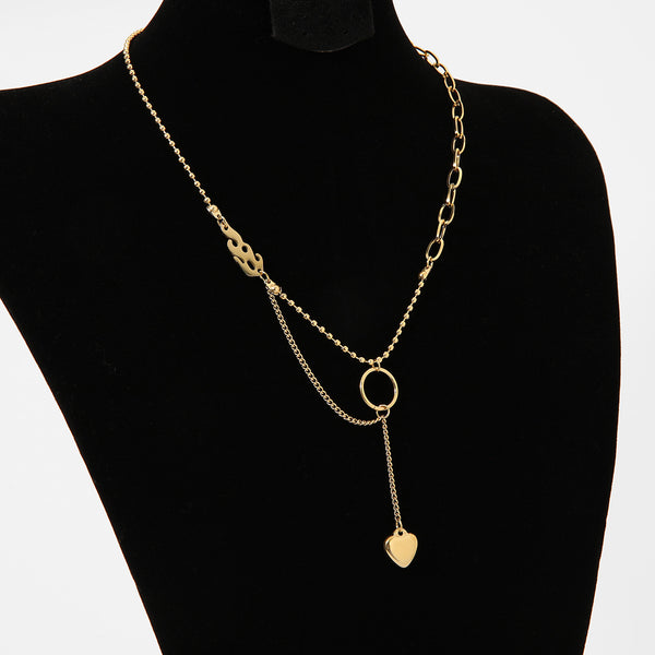 Metal tassel love pendant necklace asymmetrical design