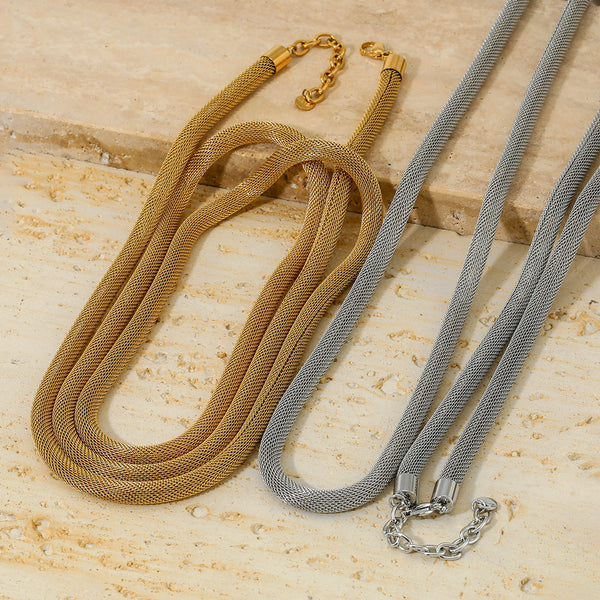 Long round mesh chain double-layer stacked necklace