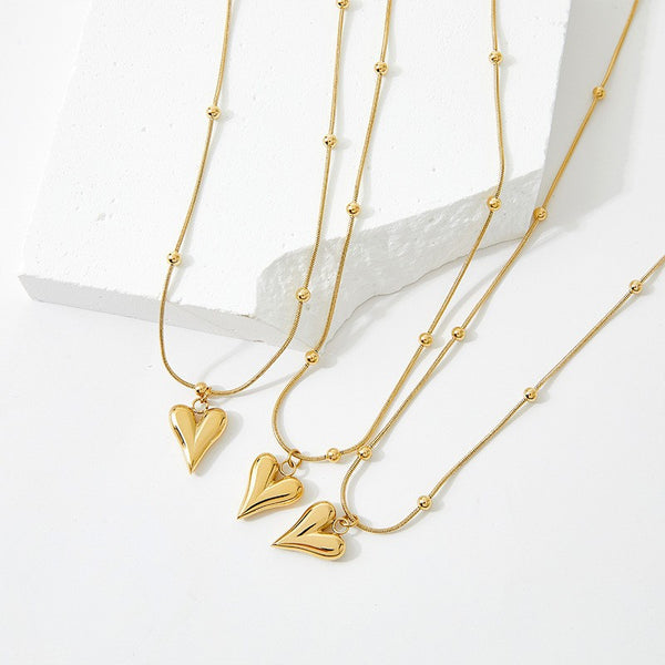 Stainless steel peach heart bead chain necklace