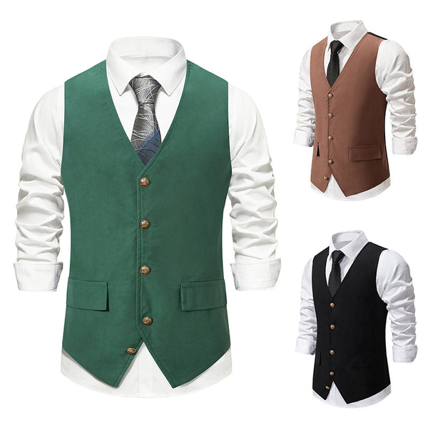 Retro solid color casual vest