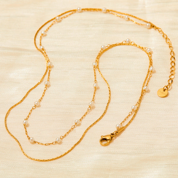 Double pearl necklace sweater chain