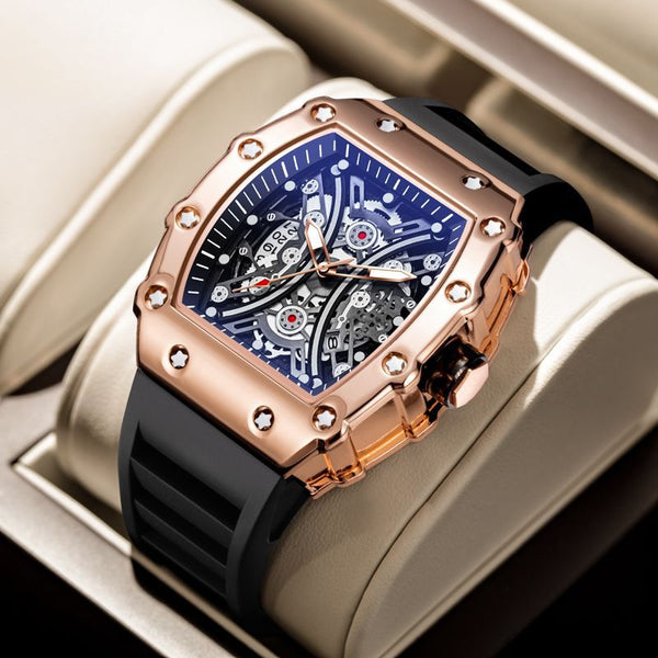 Men's silicone wine barrel shape luminous waterproof watch