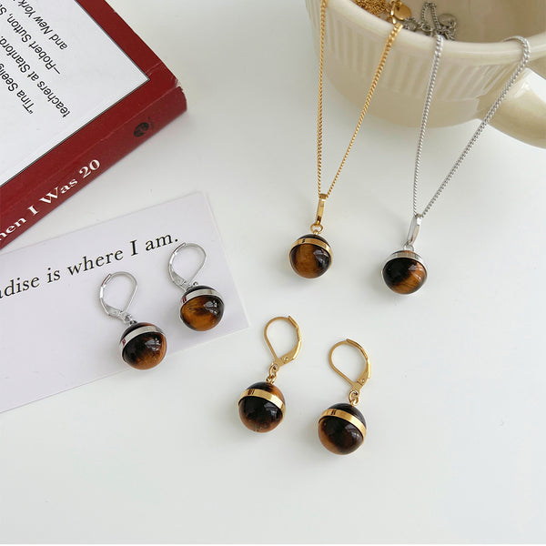 Tiger's eye small round spherical jewelry set