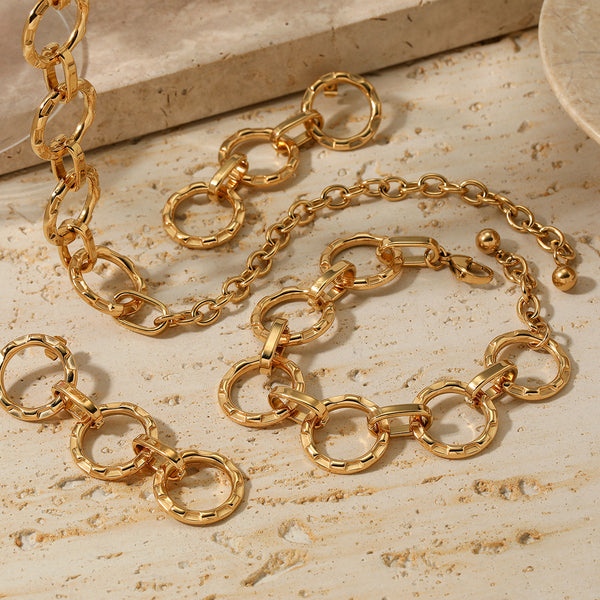 Stainless Steel Ring Chain Bracelet Necklace Earring Set