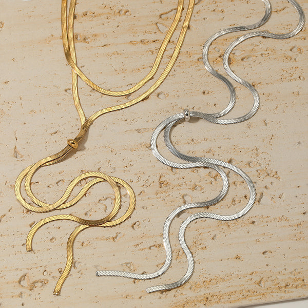 Adjustable pull-flat snake chain necklace