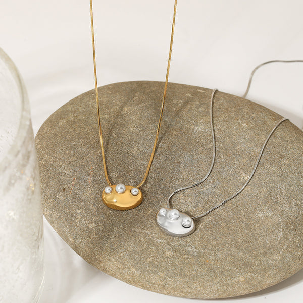 Square snake chain pearl geometric necklace