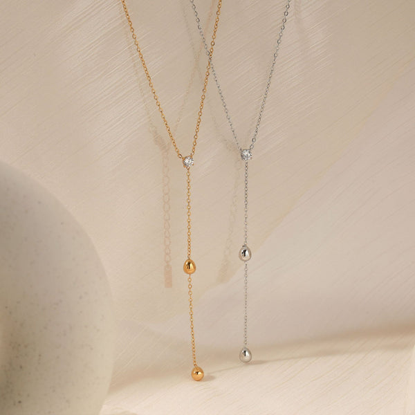 Stainless steel zircon long pendant necklace