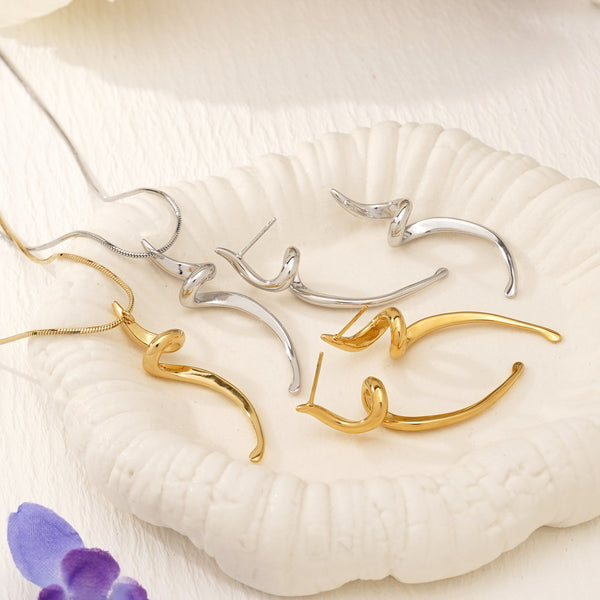 Stainless Steel Line Earrings Necklace Set