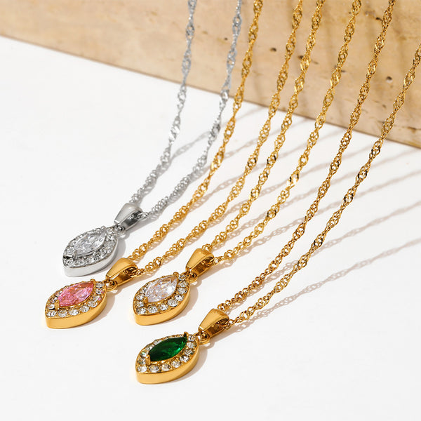 Stainless Steel Diamond Geometric Eye Pendant Necklace