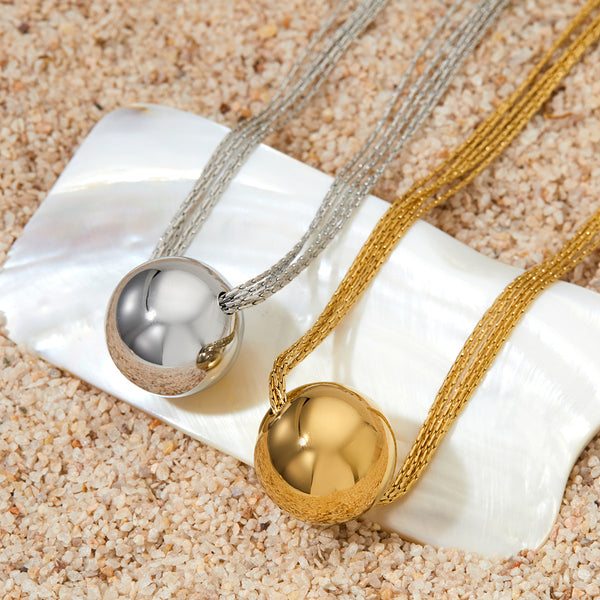 Five-layer chain hollow ball pendant necklace