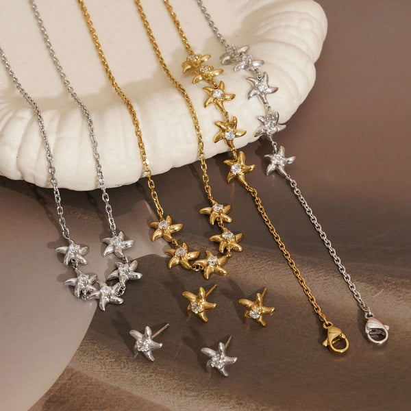 Ocean Wind Star Inlaid Zircon Small Stud Earrings Necklace Bracelet
