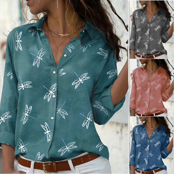 Printed Long Sleeve Lapel Slim Fit Fashion Shirt