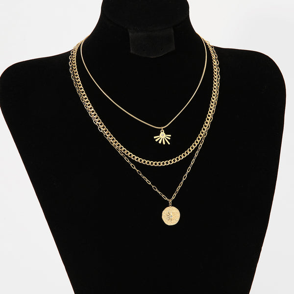 Irregular Sun Three-layer Round Brand Pendant Necklace