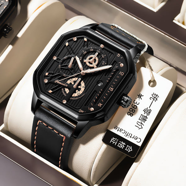 Square men's watch men's waterproof luminous calendar watch