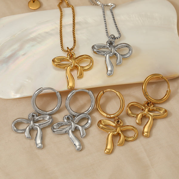 Bow Stainless Steel Necklace Earrings Set