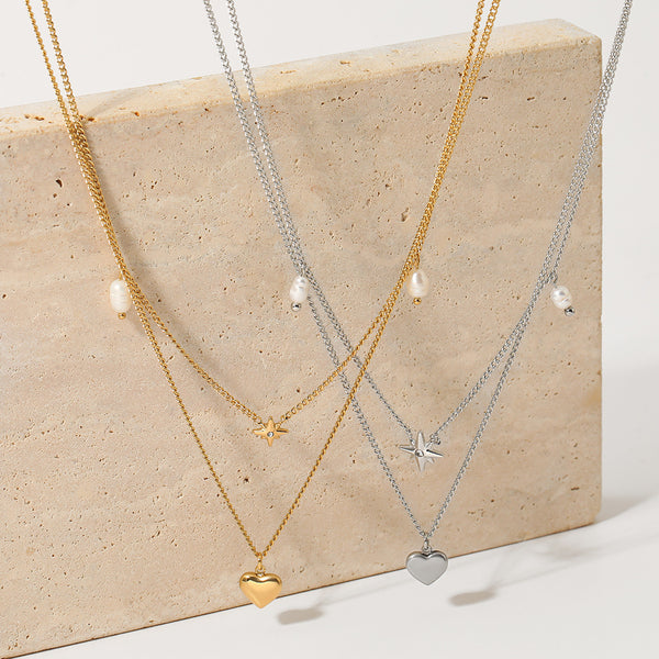 Double Octagram Love Pendant Clavicle Chain Stainless Steel Necklace