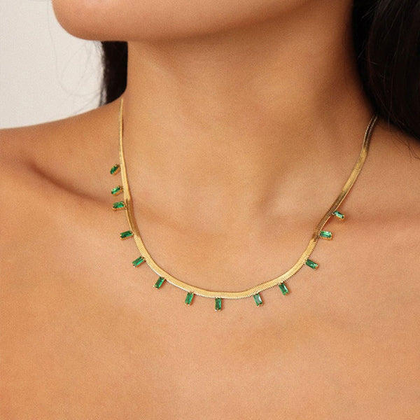 Green zircon fringed necklace