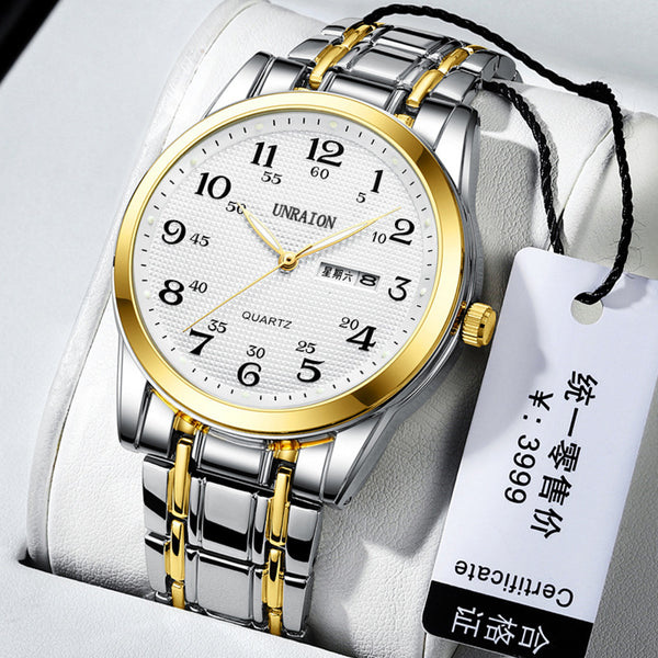 Male waterproof double calendar luminous watch