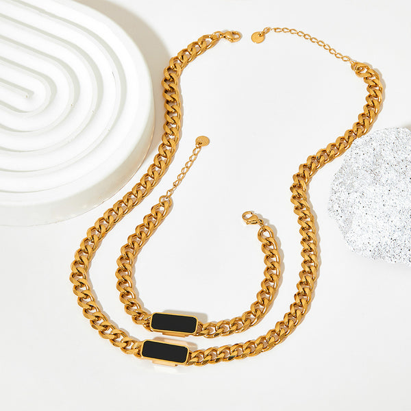 Vintage Small Square Fritillary Necklace Bracelet Jewelry Set