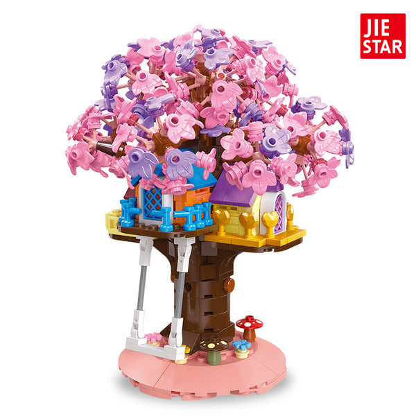 Romantic tree house building block bouquet plants potted ornaments