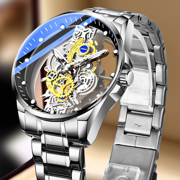 Double-sided transparent hollow automatic watch men's watch men's waterproof luminous quartz watch