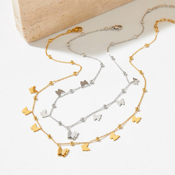 Stainless steel smooth butterfly necklace