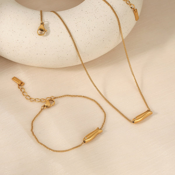 Stainless steel small fish shape bracelet necklace set