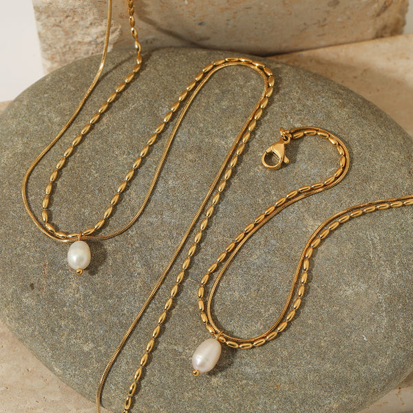 Natural Pearl Pendant Necklace Bracelet Set