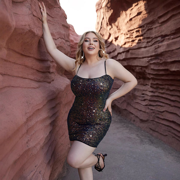 sexy hip-wrapped Spice Girl sequined large-size tight dress