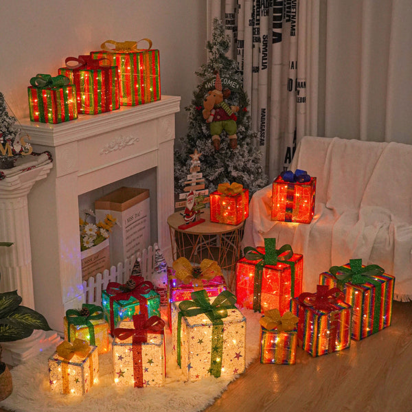 Christmas Lights Christmas Gift Box Three-piece Christmas Decoration Props