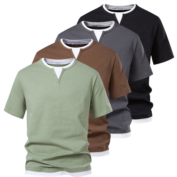 Double V-Neck Short Sleeve T-Shirt