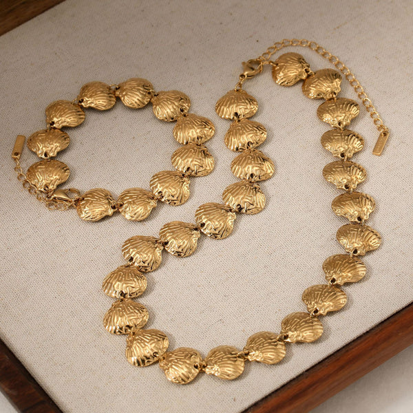 316 Stainless Steel Textured Shell Necklace Premium Jewelry Ocean Wind Necklace Bracelet Combination